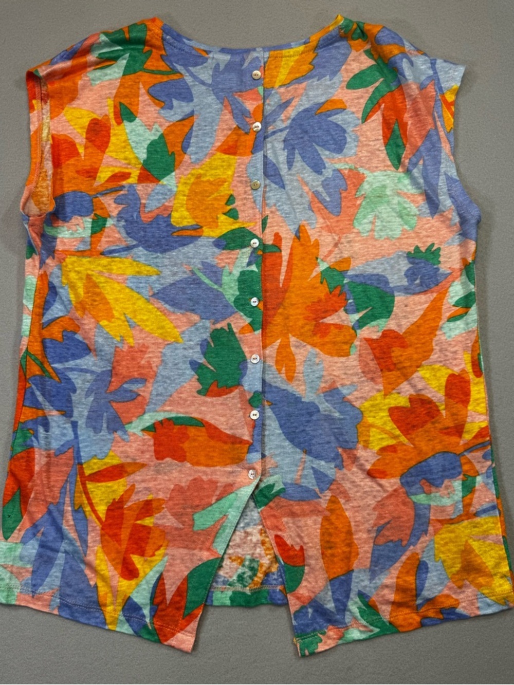 Joie Blue Multicolor Linen Leaf-Print Tee - Picture 3 of 6
